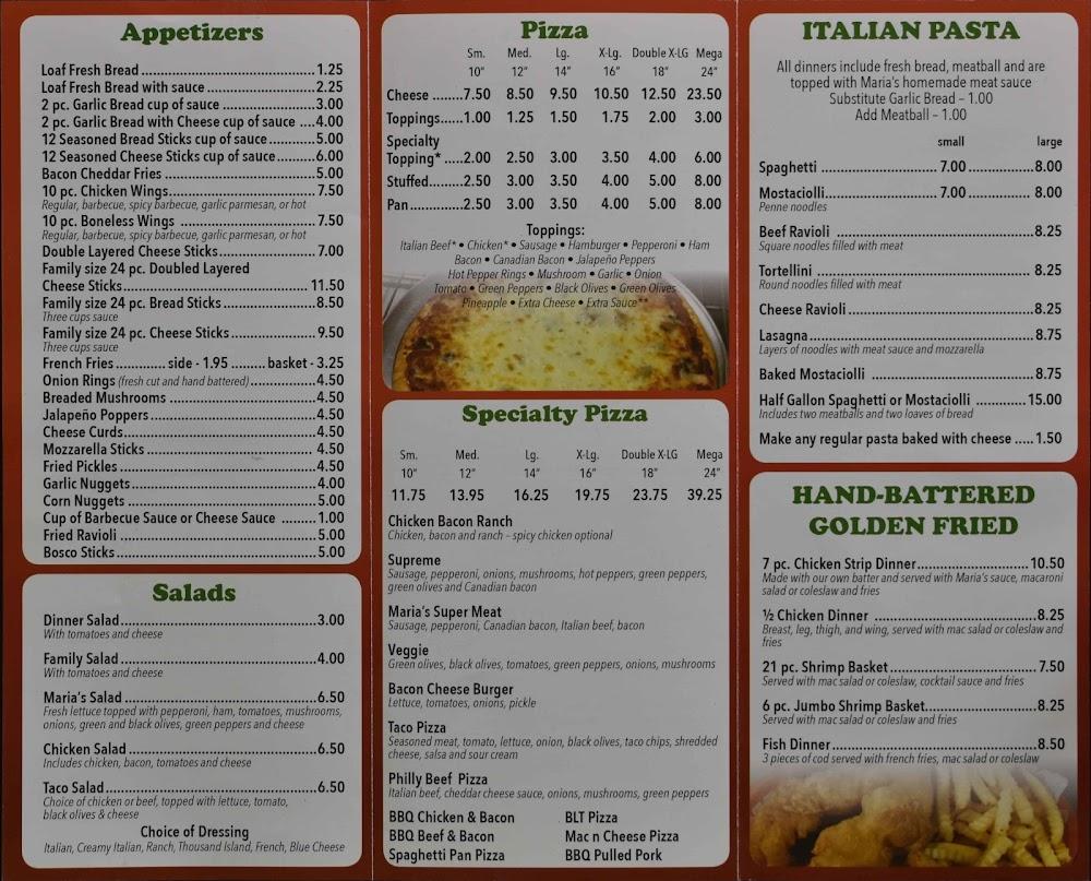 Maria's Pizza Menu image 1
